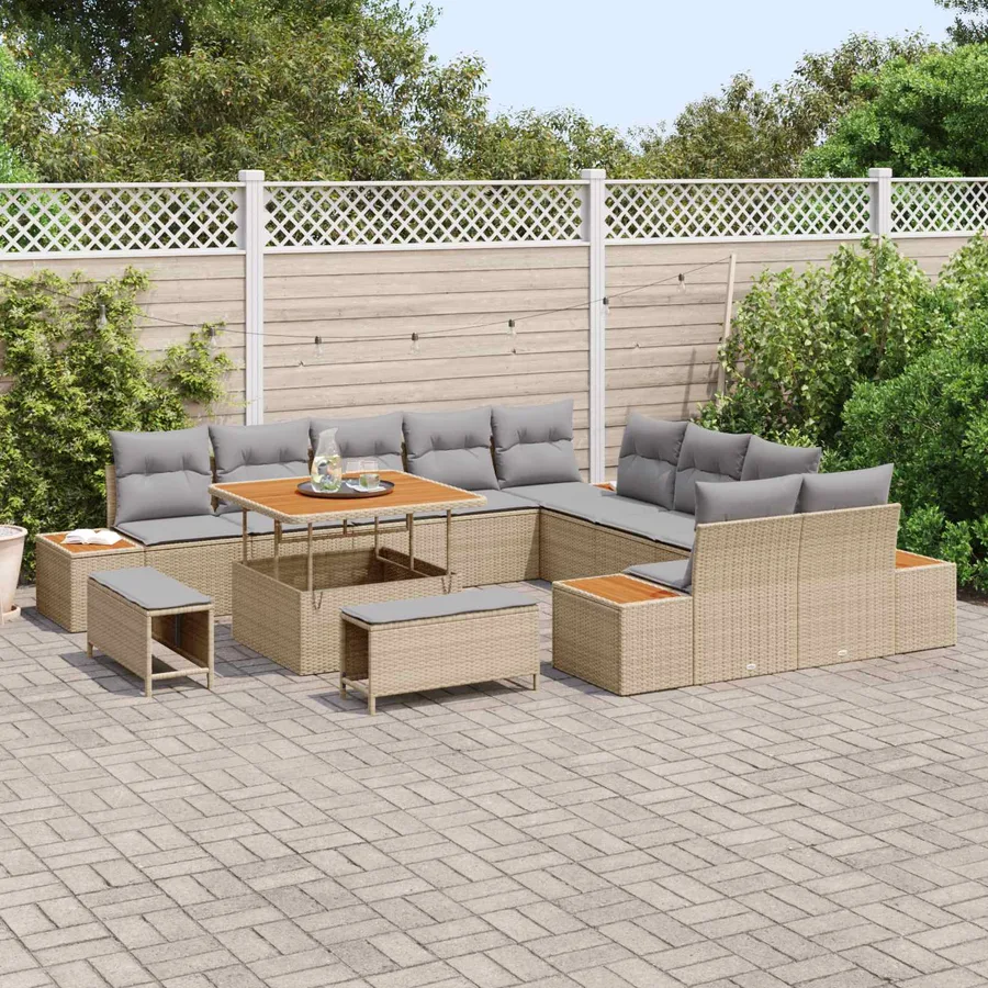 Ensemble de canapé de jardin 13 pcs Beige et Gris clair - 3