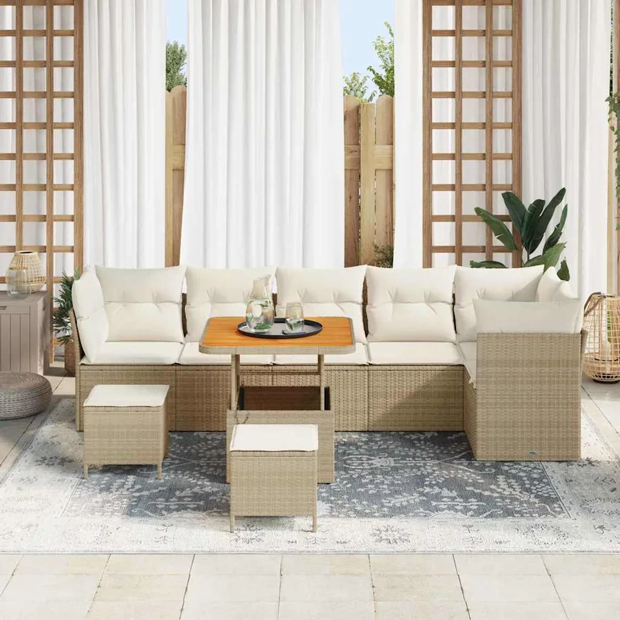 Ensemble de canapé de jardin avec coussin 9 pcs beige et crème - 3