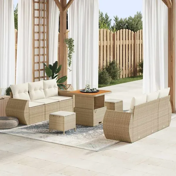 Ensemble de canapé de jardin 9 pcs Beige et crème polyrotin