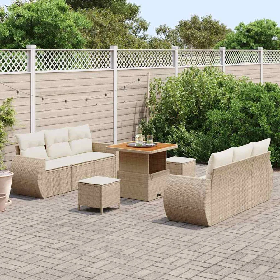Ensemble de canapé de jardin 9 pcs Beige et crème polyrotin - 3
