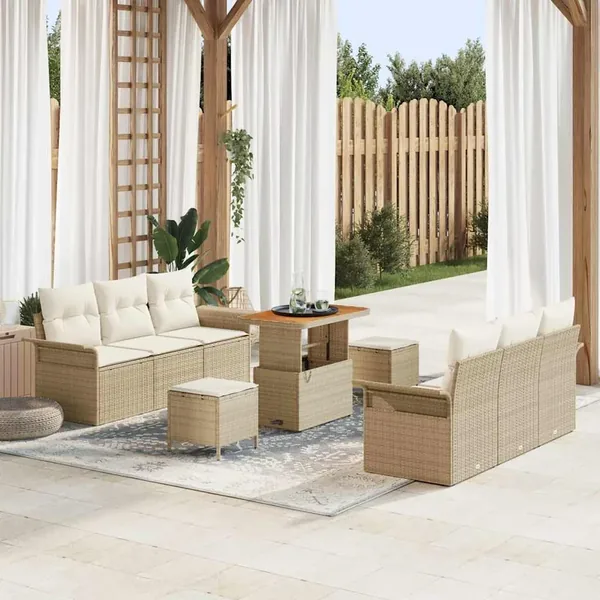 Ensemble de canapé de jardin avec coussin 9 pcs Beige et crème