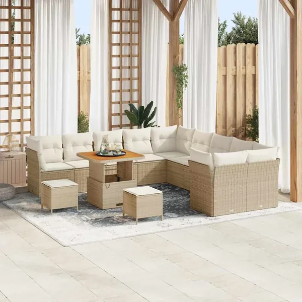 Ensemble de canapé de jardin 13 pcs Beige et crème polyrotin