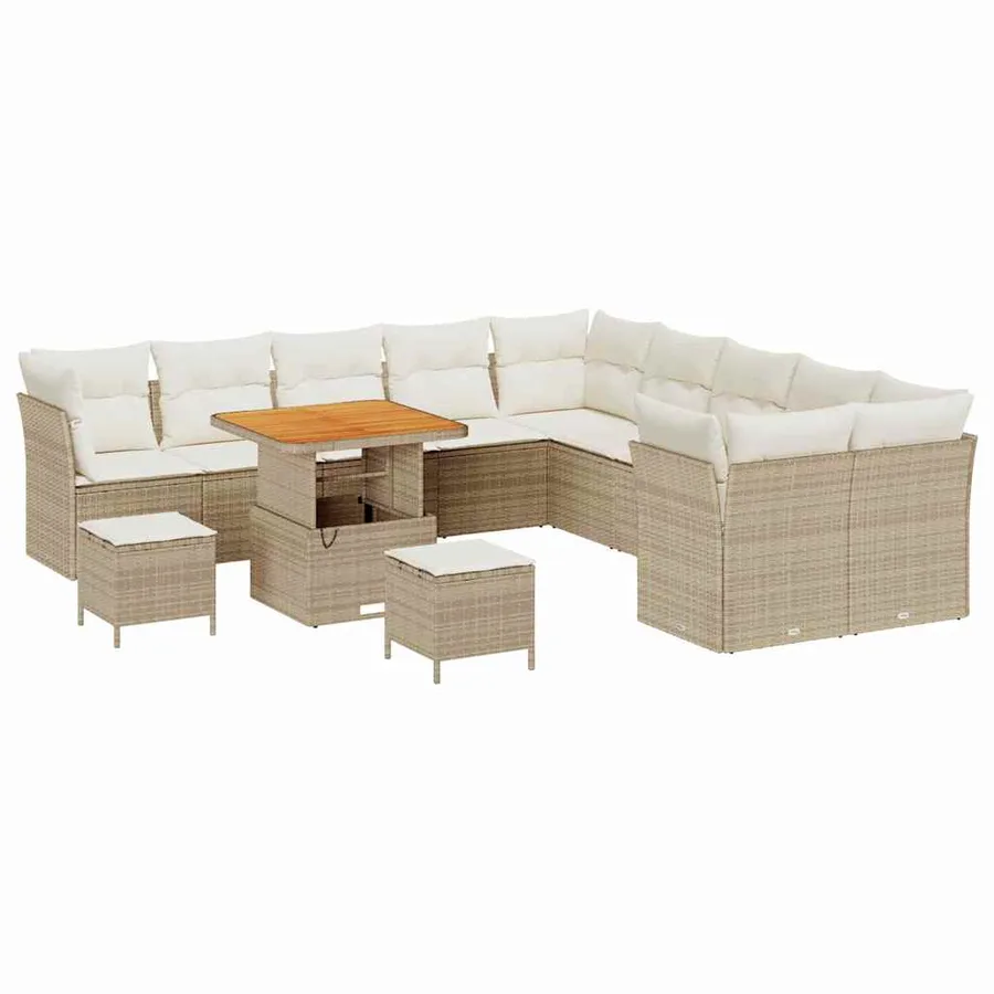 Ensemble de canapé de jardin 13 pcs Beige et crème polyrotin - 2