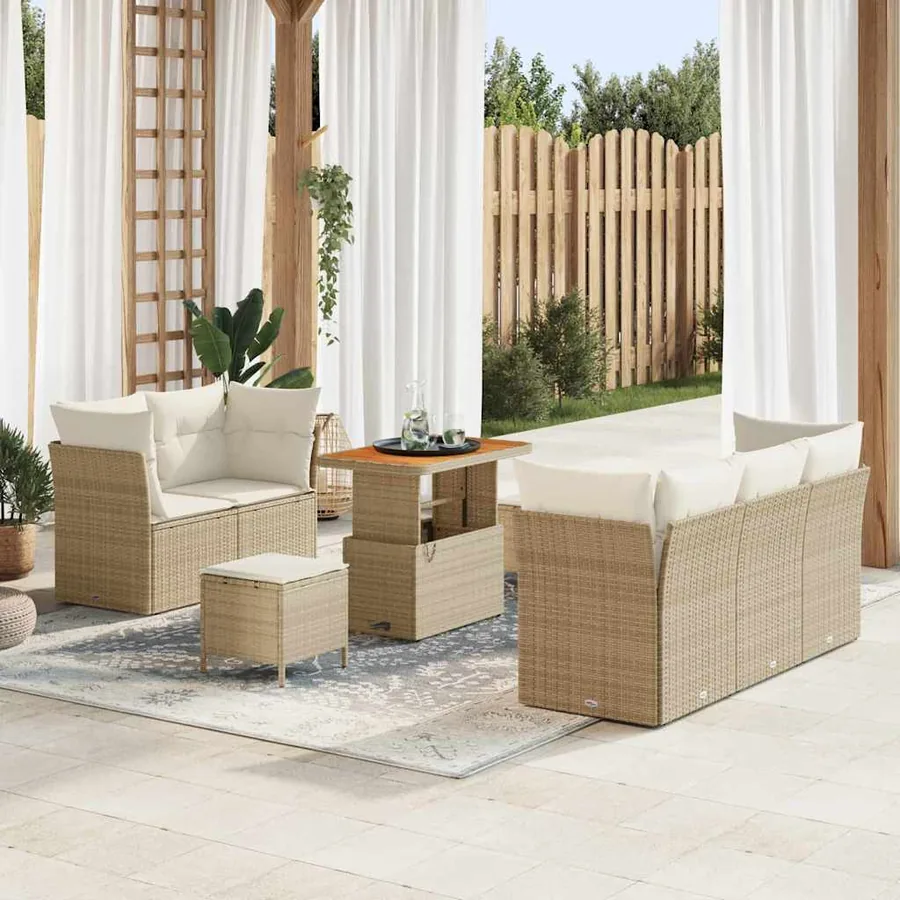 Ensemble de canapé de jardin avec coussin 8 pcs beige et crème