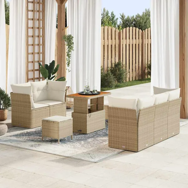 Ensemble de canapé de jardin avec coussin 8 pcs beige et crème