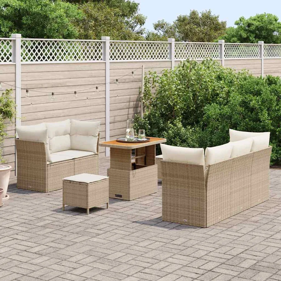 Ensemble de canapé de jardin avec coussin 8 pcs beige et crème - 3