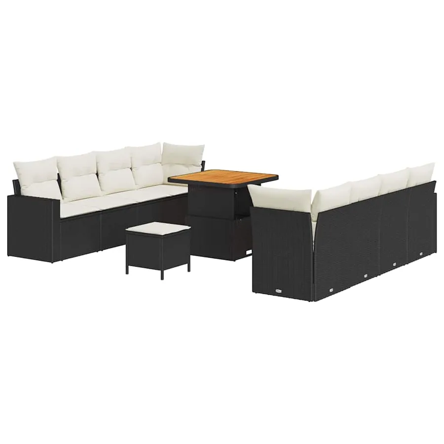 Ensemble de canapé de jardin 12 pcs Noir et Crème polyrotin - 2
