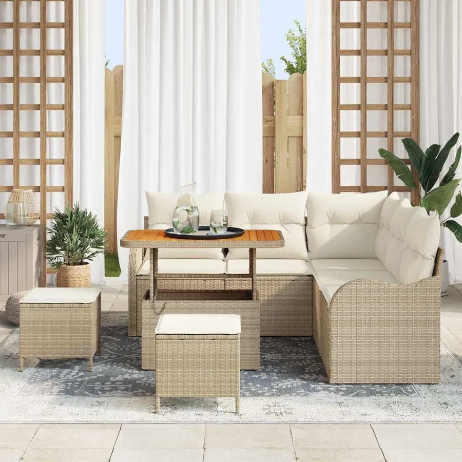 Ensemble de canapé de jardin avec coussin 8 pcs Beige et crème - 3