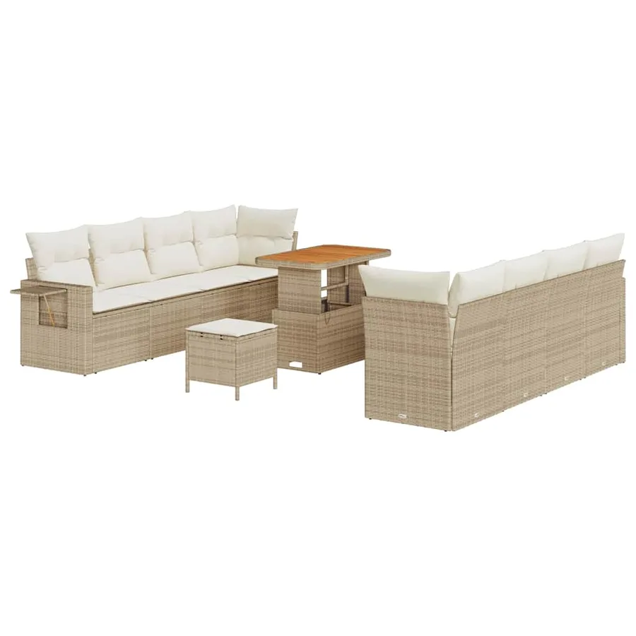Ensemble de canapé de jardin 11 pcs Beige et crème polyrotin - 2