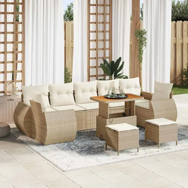Ensemble de canapé de jardin avec coussin 10 pcs beige et crème