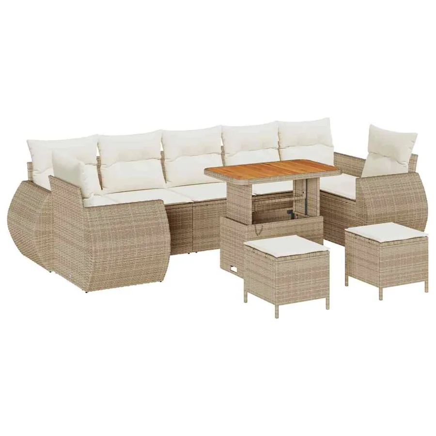 Ensemble de canapé de jardin avec coussin 10 pcs beige et crème - 2