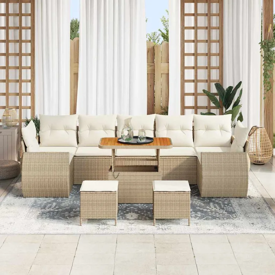 Ensemble de canapé de jardin avec coussin 10 pcs beige et crème - 3