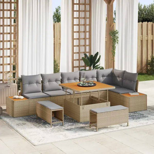 Ensemble de canapé de jardin 9 pcs Beige et Gris clair