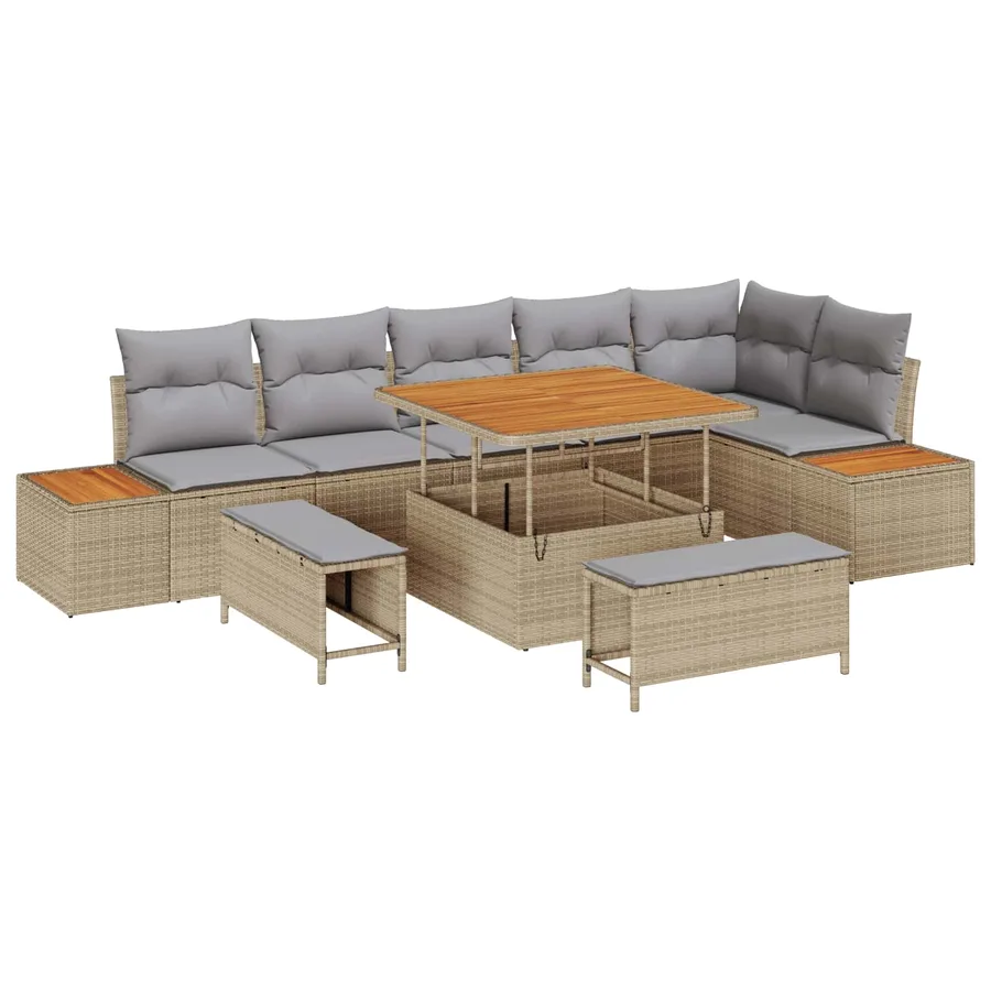 Ensemble de canapé de jardin 9 pcs Beige et Gris clair - 2