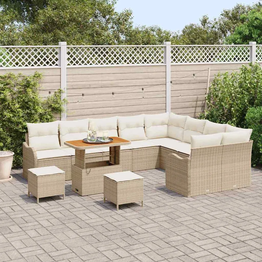 Ensemble de canapé de jardin avec coussin 12 pcs Beige et crème - 3