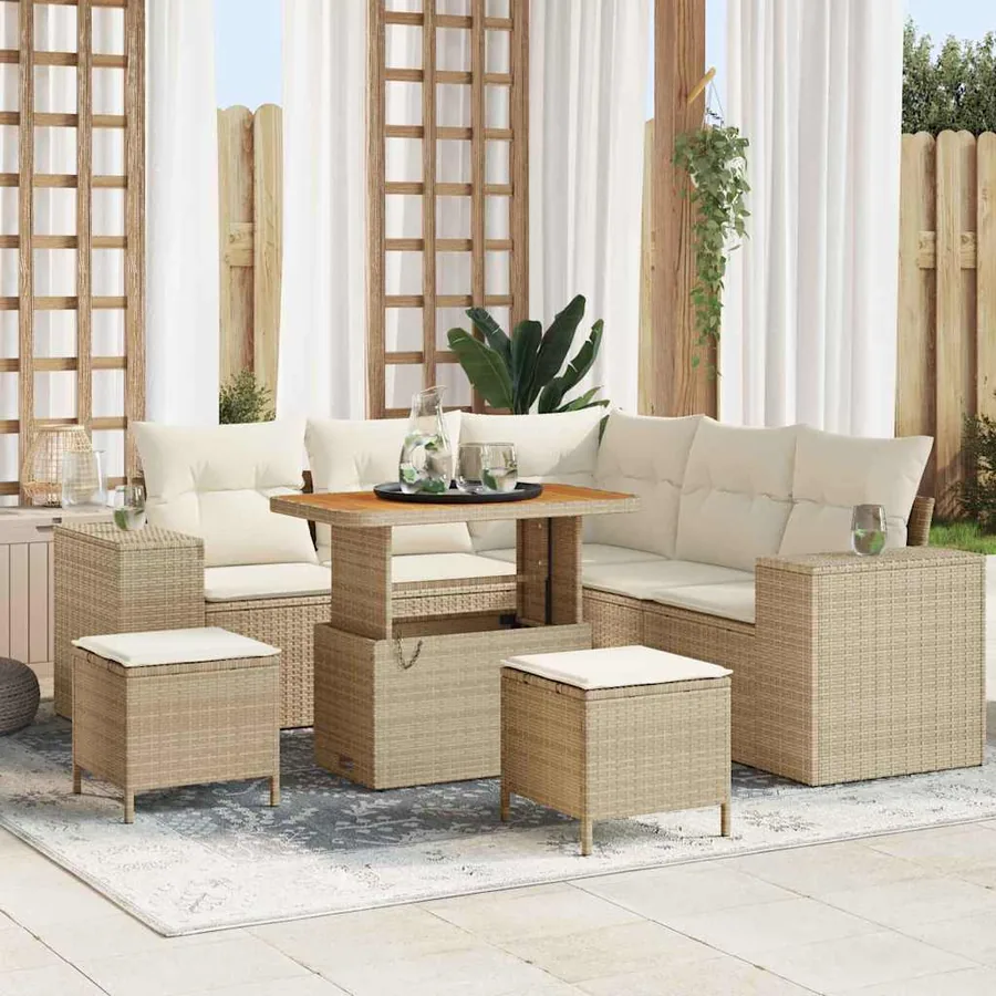 Ensemble de canapé de jardin 8 pcs Beige et crème polyrotin