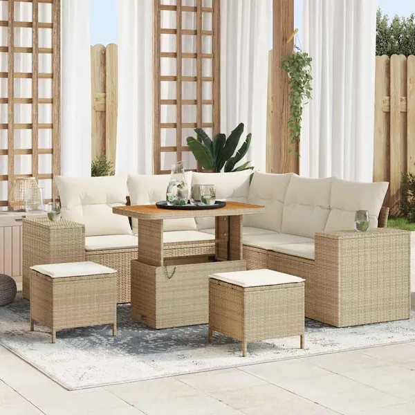 Ensemble de canapé de jardin 8 pcs Beige et crème polyrotin