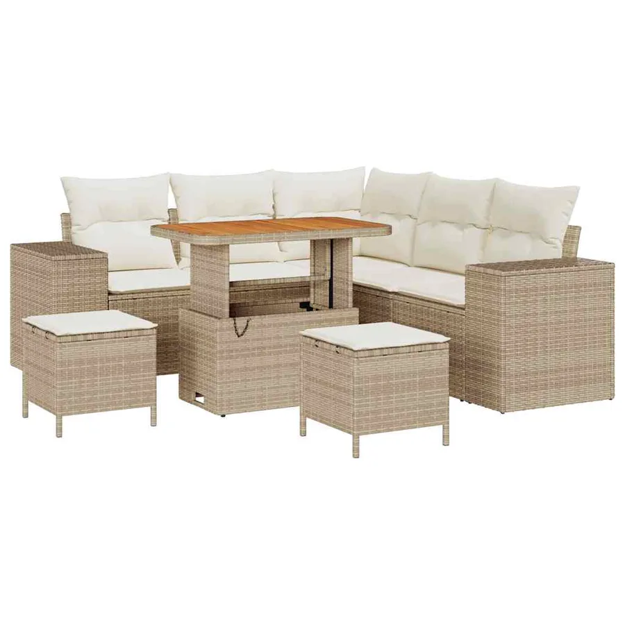 Ensemble de canapé de jardin 8 pcs Beige et crème polyrotin - 2