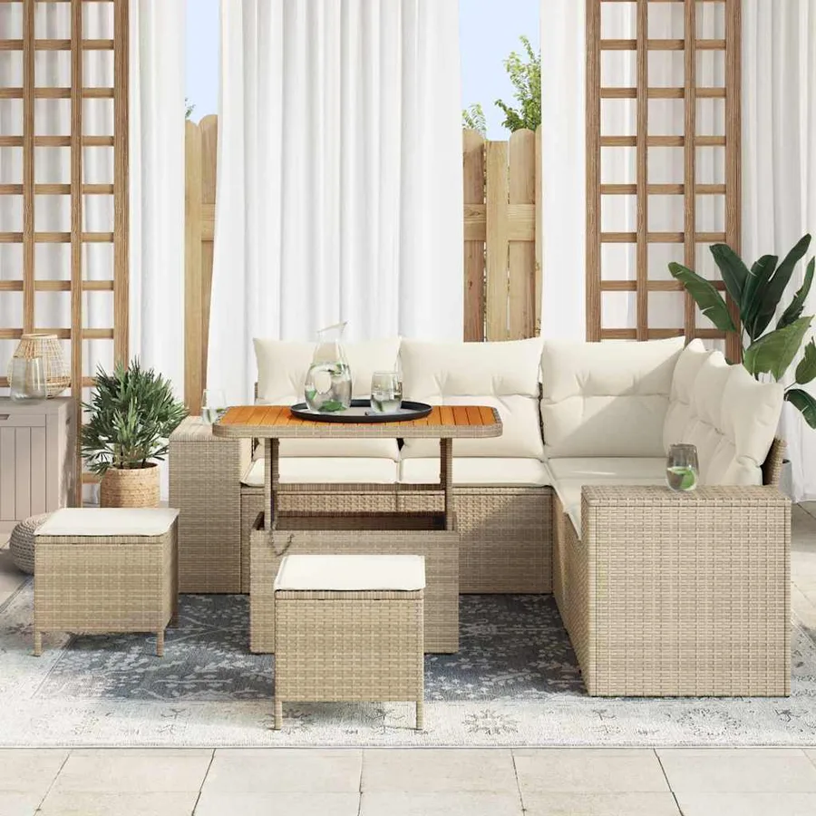 Ensemble de canapé de jardin 8 pcs Beige et crème polyrotin - 3