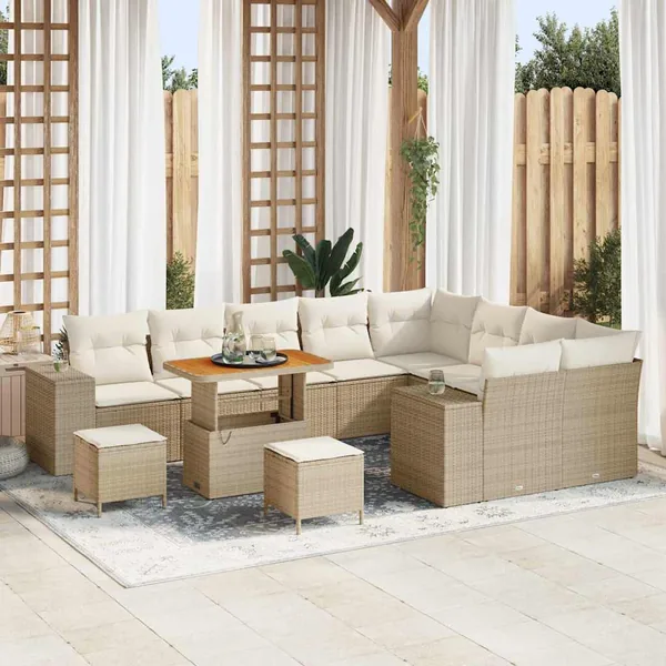 Ensemble de canapé de jardin avec coussin 12 pcs Beige et crème