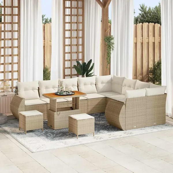 Ensemble de canapé de jardin 12 pcs Beige et crème Poly Rattan