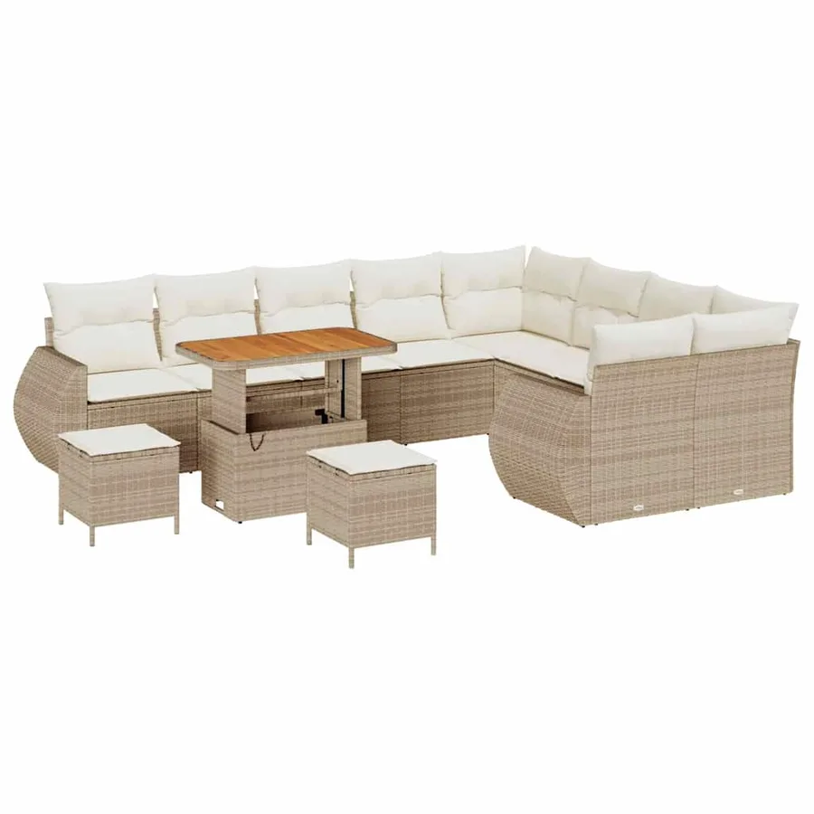 Ensemble de canapé de jardin 12 pcs Beige et crème Poly Rattan - 2