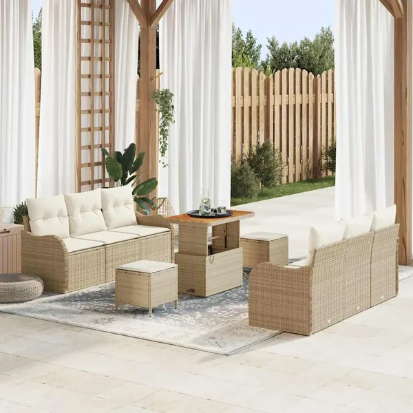Ensemble de canapé de jardin avec coussin 9 pcs Beige et crème