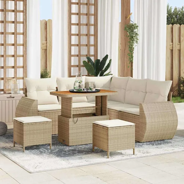 Ensemble de canapé de jardin 8 pcs Beige et crème polyrotin