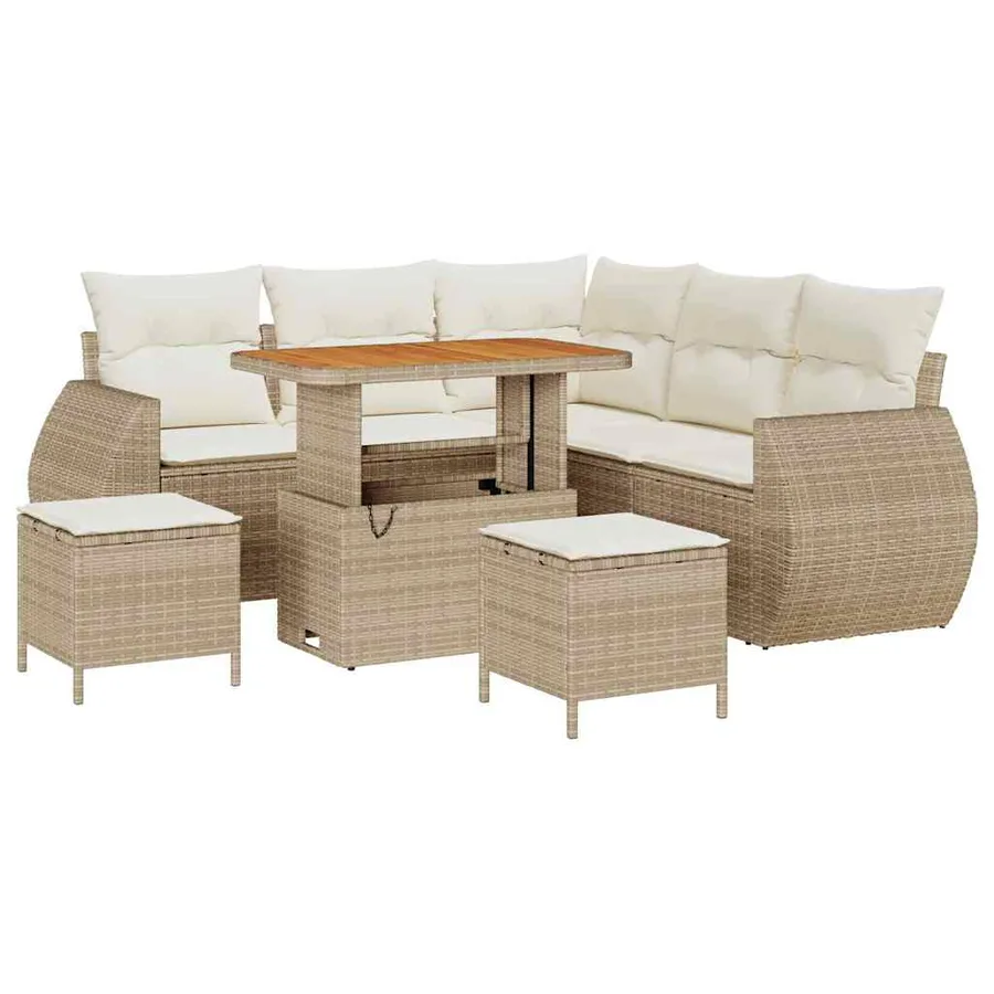 Ensemble de canapé de jardin 8 pcs Beige et crème polyrotin - 2