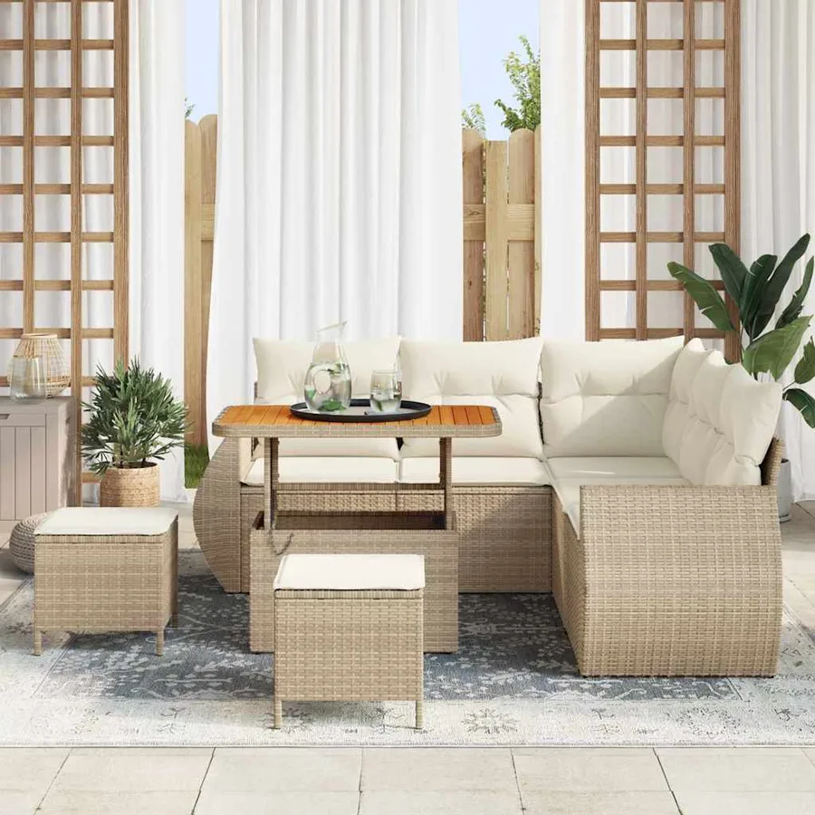 Ensemble de canapé de jardin 8 pcs Beige et crème polyrotin - 3