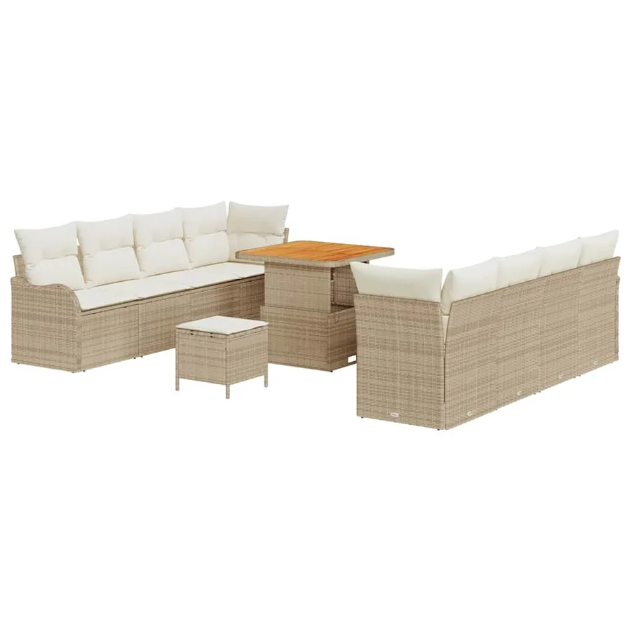 Ensemble de canapé de jardin avec coussin 11 pcs Beige et crème - 2