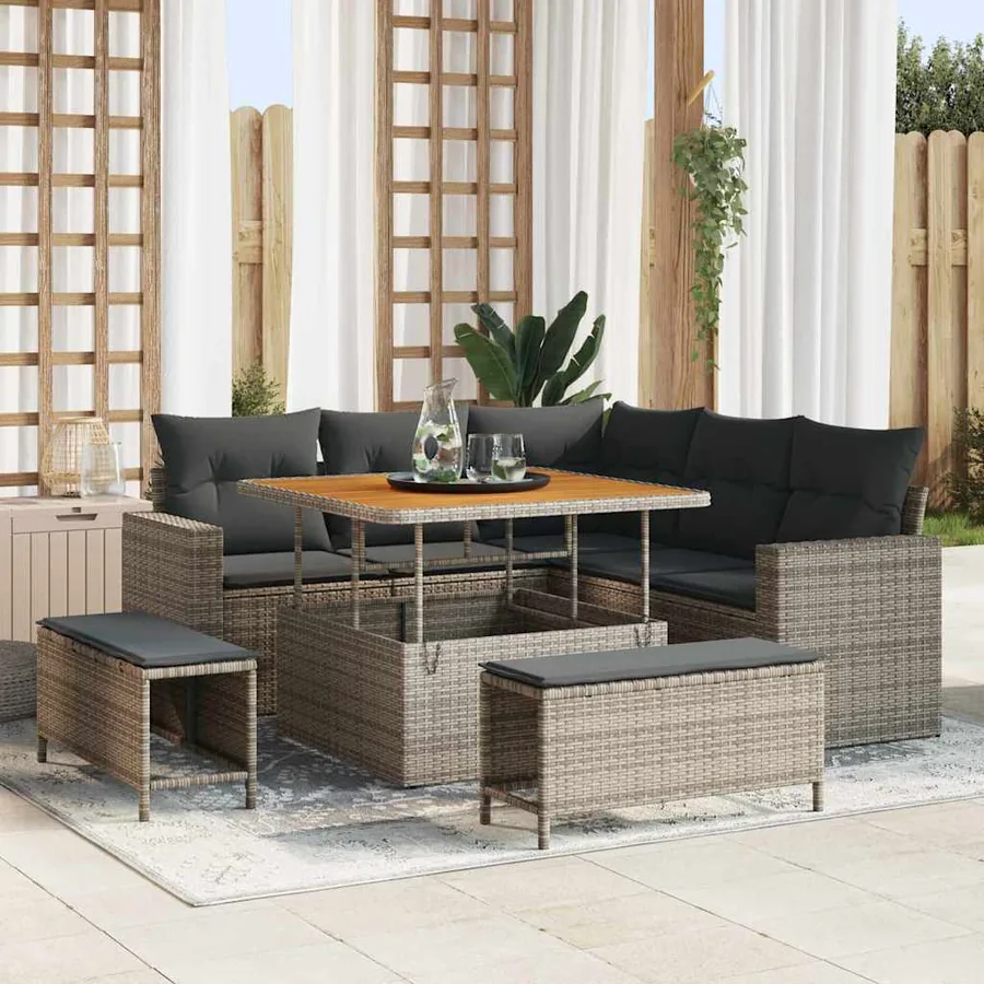 Ensemble de canapé de jardin 8 pcs Gris polyrotin