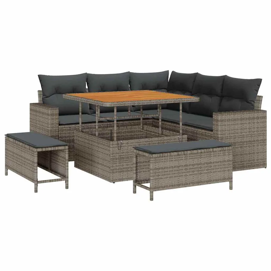 Ensemble de canapé de jardin 8 pcs Gris polyrotin - 2