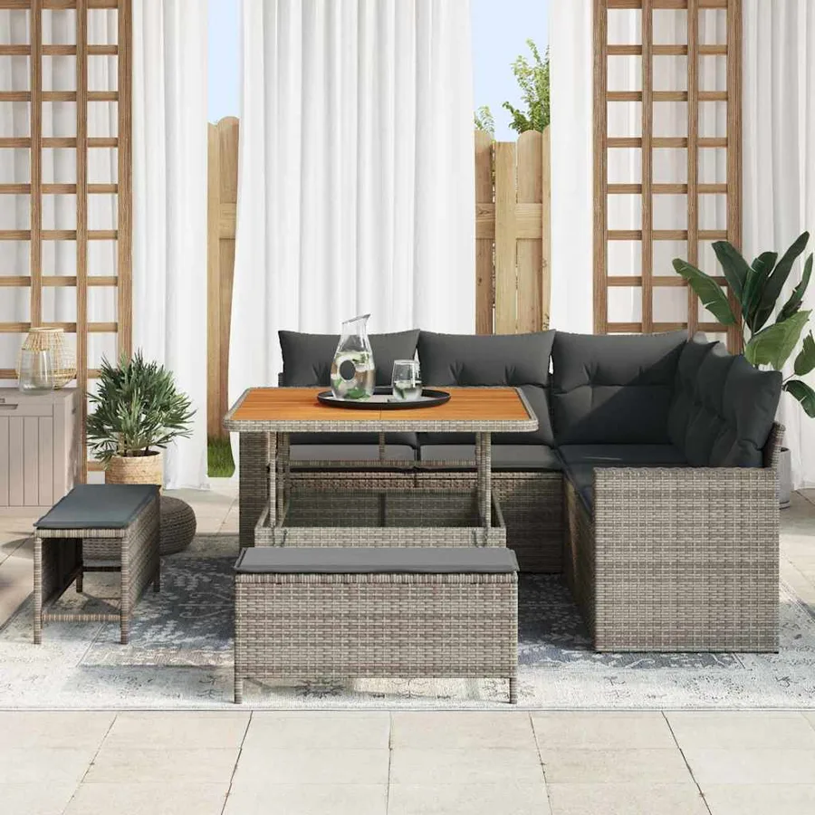 Ensemble de canapé de jardin 8 pcs Gris polyrotin - 3