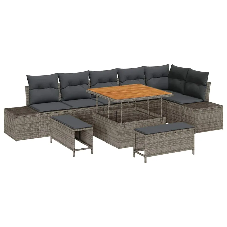 Ensemble de canapé de jardin avec coussin 9 pcs Gris polyrotin - 2