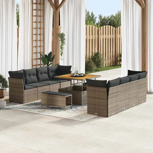 Ensemble de canapé de jardin avec coussin 11 pcs Gris