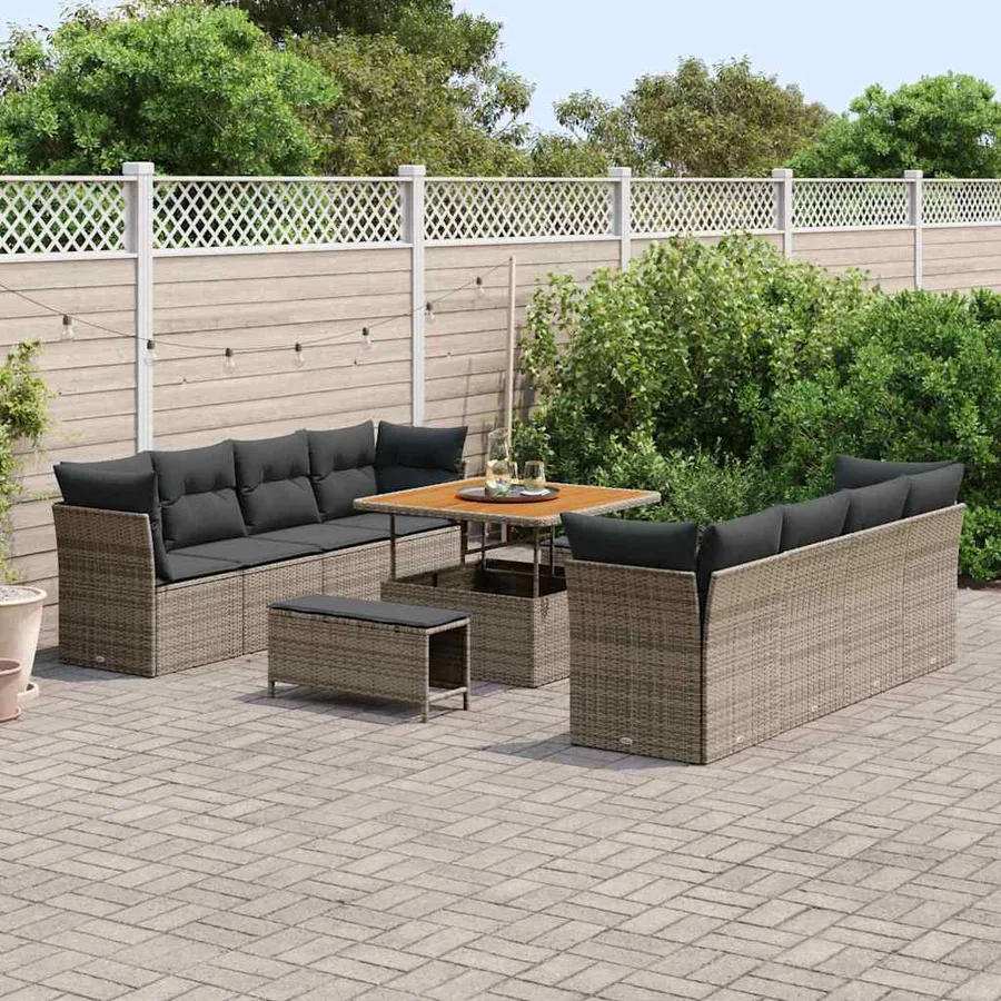 Ensemble de canapé de jardin avec coussin 11 pcs Gris - 3