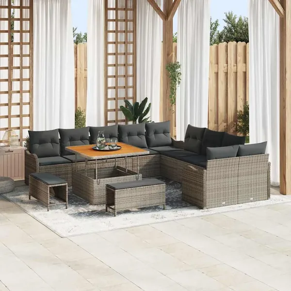 Ensemble de canapé de jardin avec coussin 13 pcs Gris