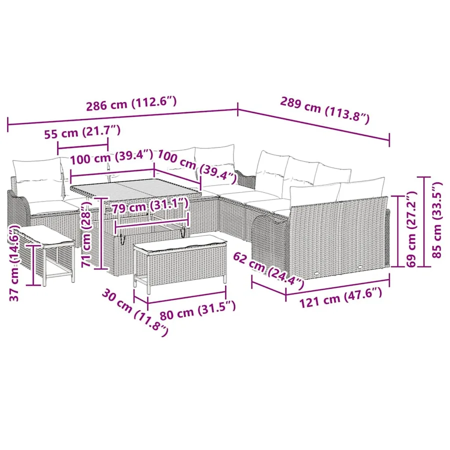 Ensemble de canapé de jardin avec coussin 13 pcs Gris - 15