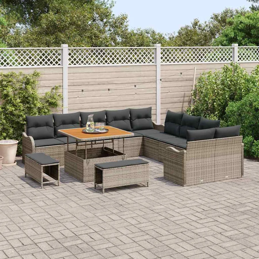 Ensemble de canapé de jardin avec coussin 13 pcs Gris - 3