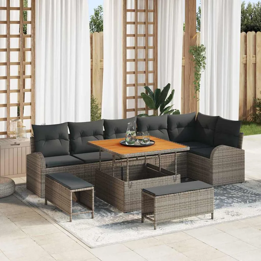 Ensemble de canapé de jardin avec coussin 9 pcs Gris