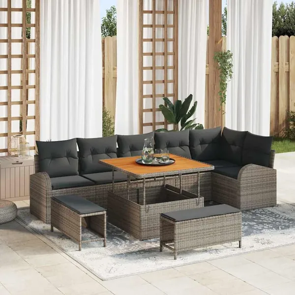 Ensemble de canapé de jardin avec coussin 9 pcs Gris