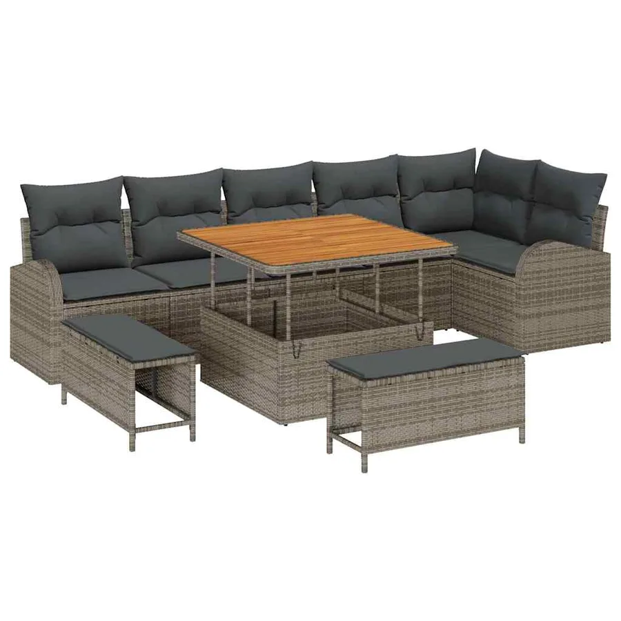 Ensemble de canapé de jardin avec coussin 9 pcs Gris - 2