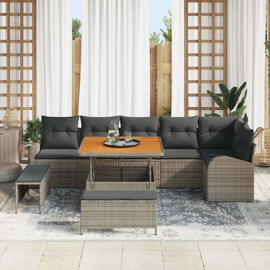 Ensemble de canapé de jardin avec coussin 9 pcs Gris - 3