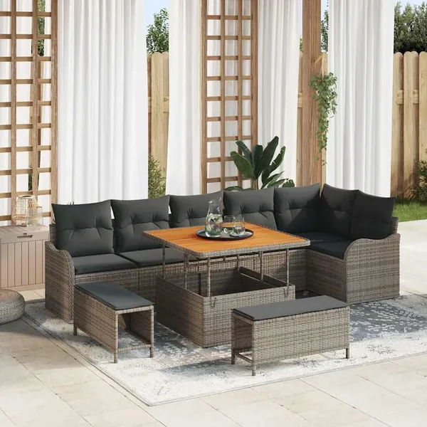 Ensemble de canapé de jardin avec coussin 9 pcs Gris