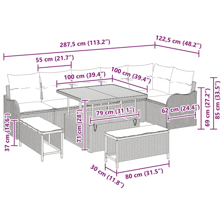 Ensemble de canapé de jardin avec coussin 9 pcs Gris - 18