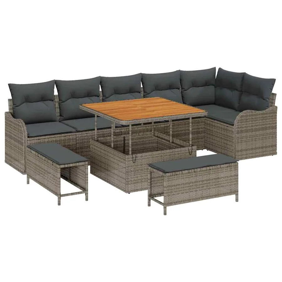 Ensemble de canapé de jardin avec coussin 9 pcs Gris - 2