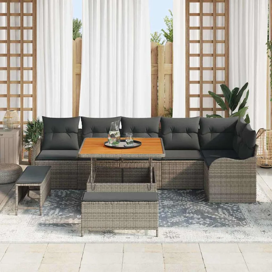 Ensemble de canapé de jardin avec coussin 9 pcs Gris - 3