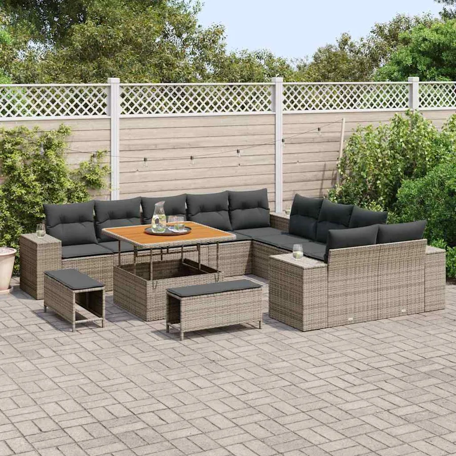 Ensemble de canapé de jardin avec coussin 13 pcs Gris polyrotin - 3