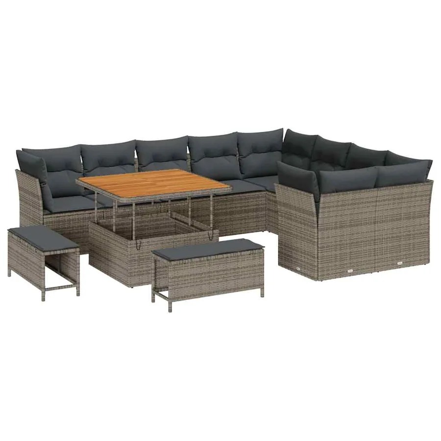 Ensemble de canapé de jardin 12 pcs Gris polyrotin - 2